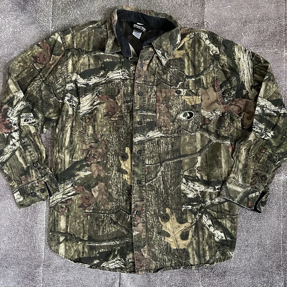 Men's Mossy Oak Pursuits Realtree Duck Hunting Camo Long Sleeve Polo Shirt Sz XL